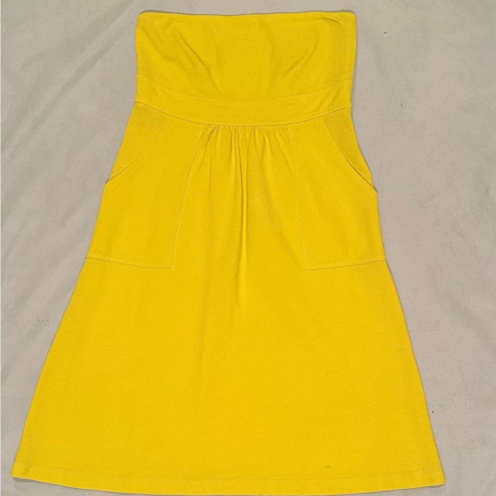 Yellow Ruched A-line Strapless Dress for Cocktail